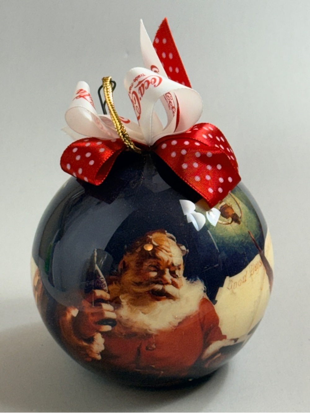 Coca Cola Red and White Santa Ball Ornament with Polka Dot Bow